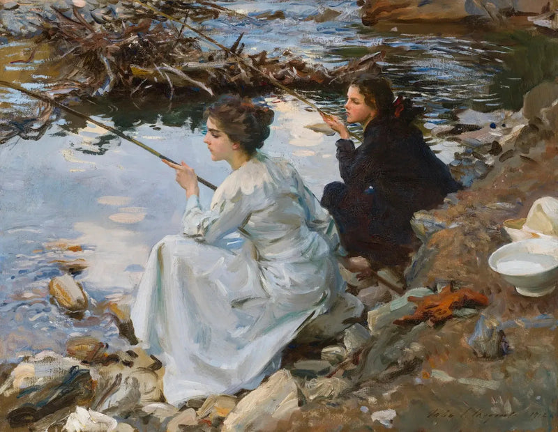 Two Girls Fishing - John Singer Sargent