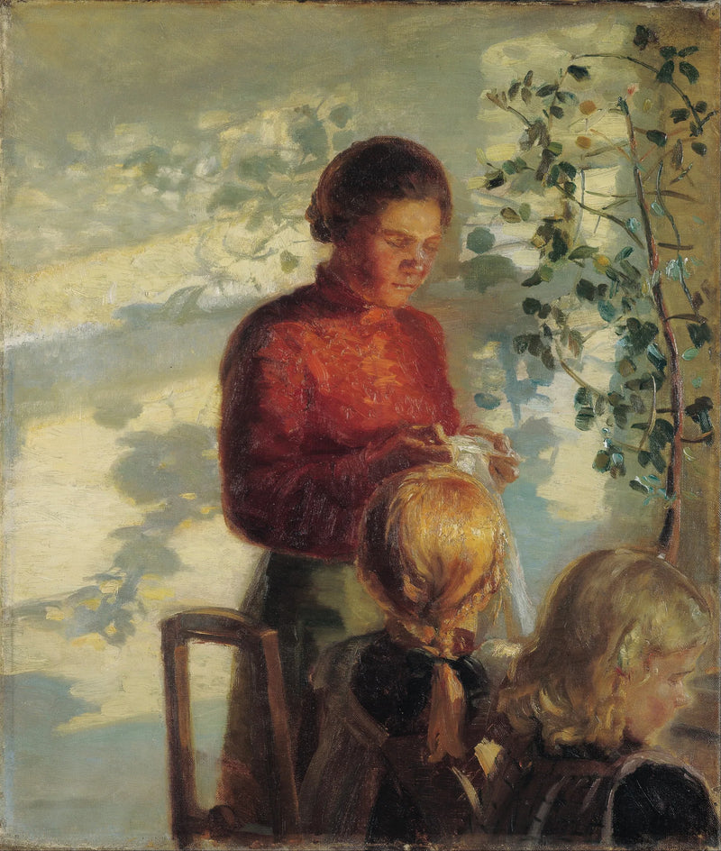Two girls are taking a sewing lesson - Anna Ancher