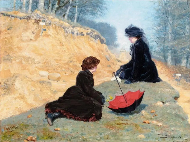 Two girls resting on a path. - H. A. Brendekilde