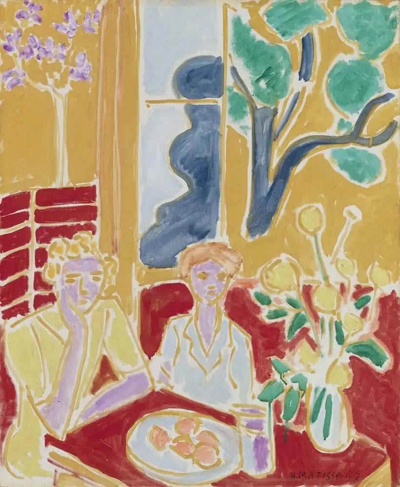 Deux fillettes, fond jaune et rouge - Henri Matisse image 1 tableau peint à l’huile sur toile