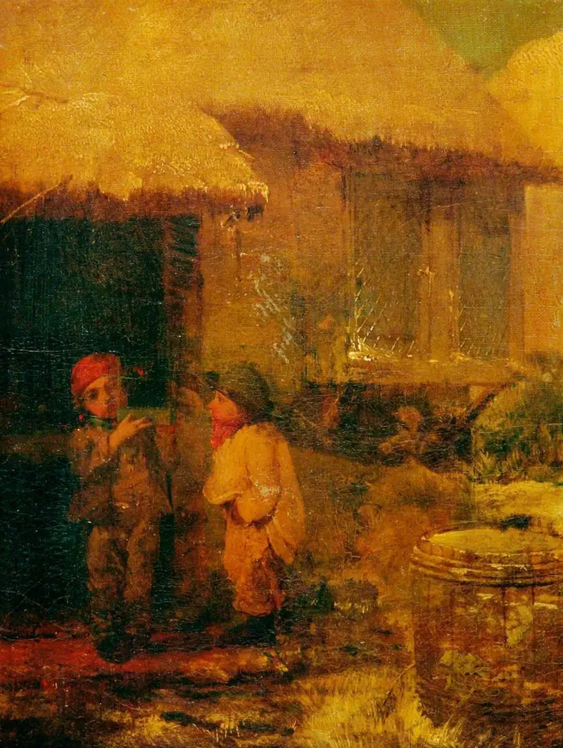 Two boys with a birdcage - Briton Rivière