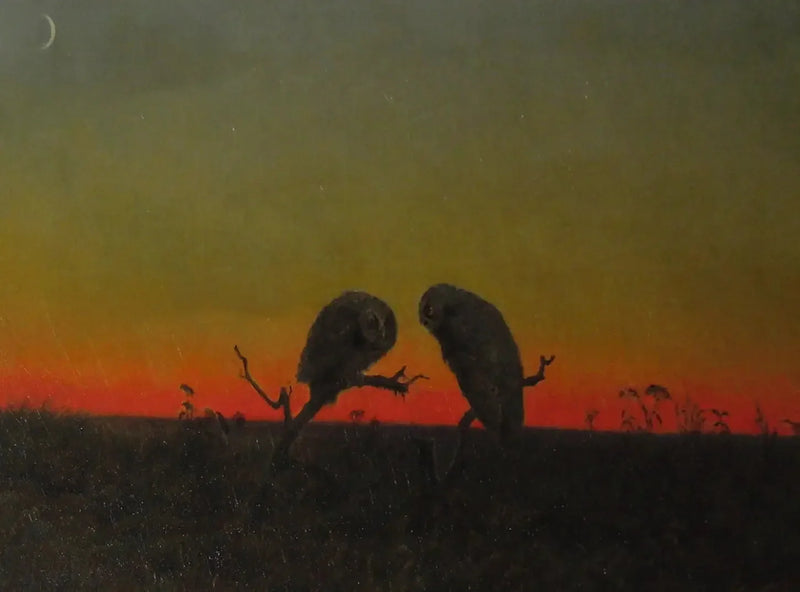 Two owls at sunset - Martin Johnson Heade