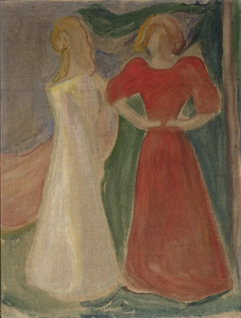 Two Young Women in Red and White (Frieze Reinhardt) - Edvard Munch