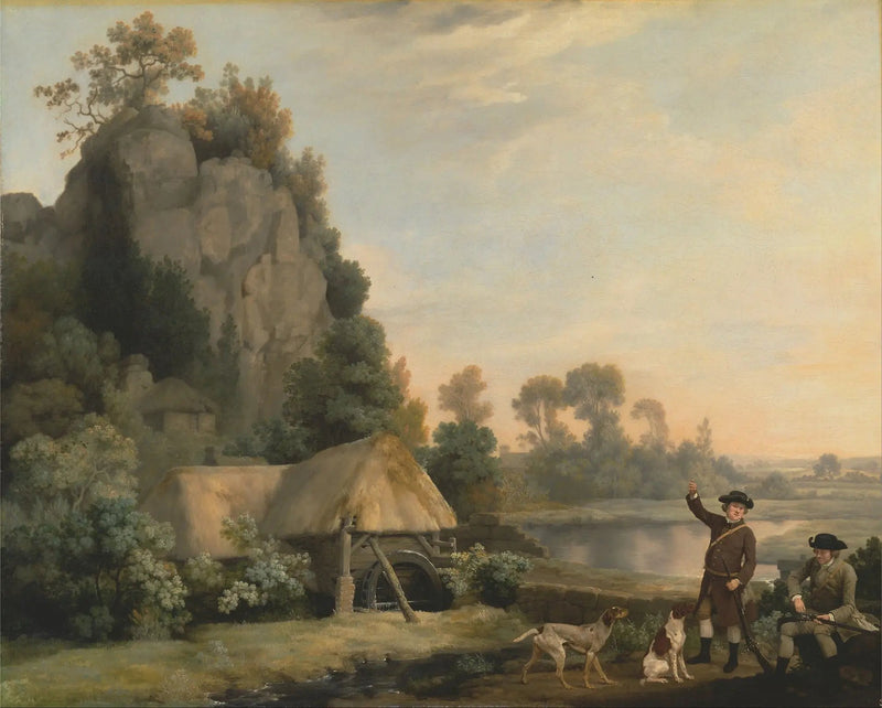 Two gentlemen going hunting, with a view of Creswell Crags, taken on site - George Stubbs
