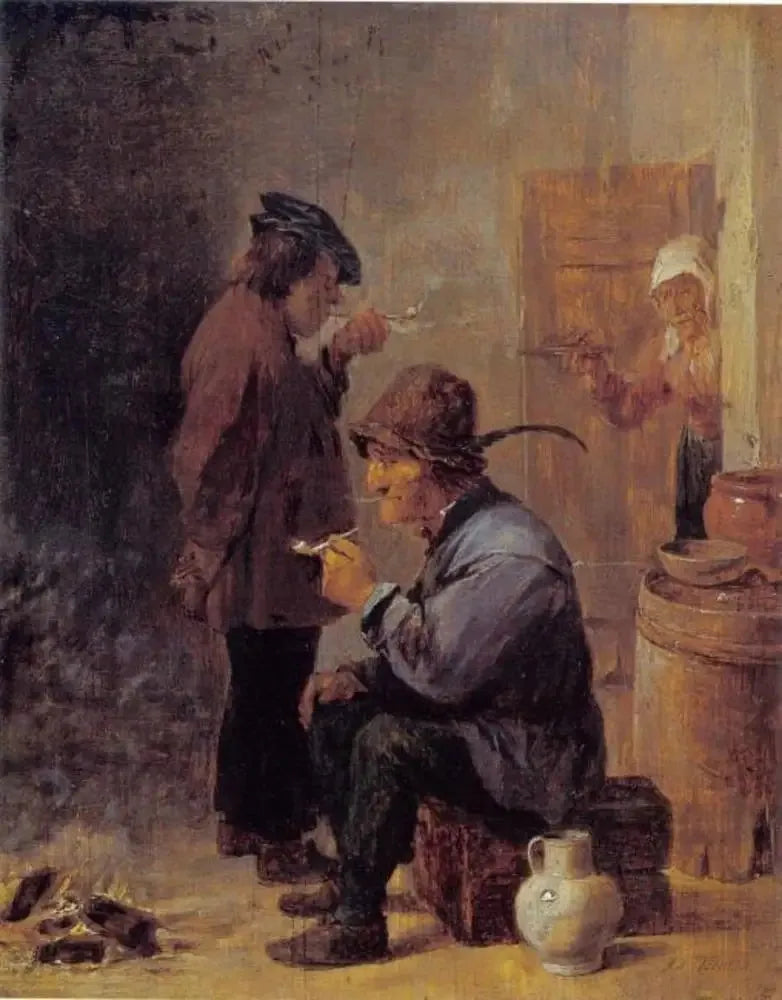 Two smoking peasants by the charcoal fire - David Teniers the Younger