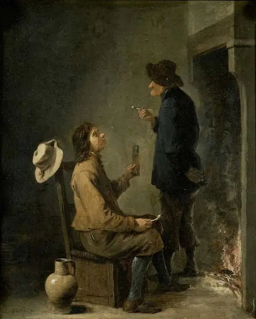 Two peasants smoking in front of a fireplace - David Teniers the Younger