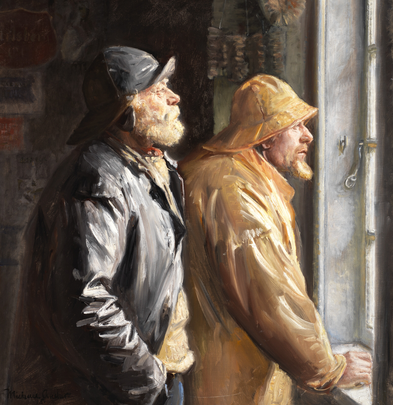 Two fishermen from Skagen at the grocery store counter - Michael Peter Ancher