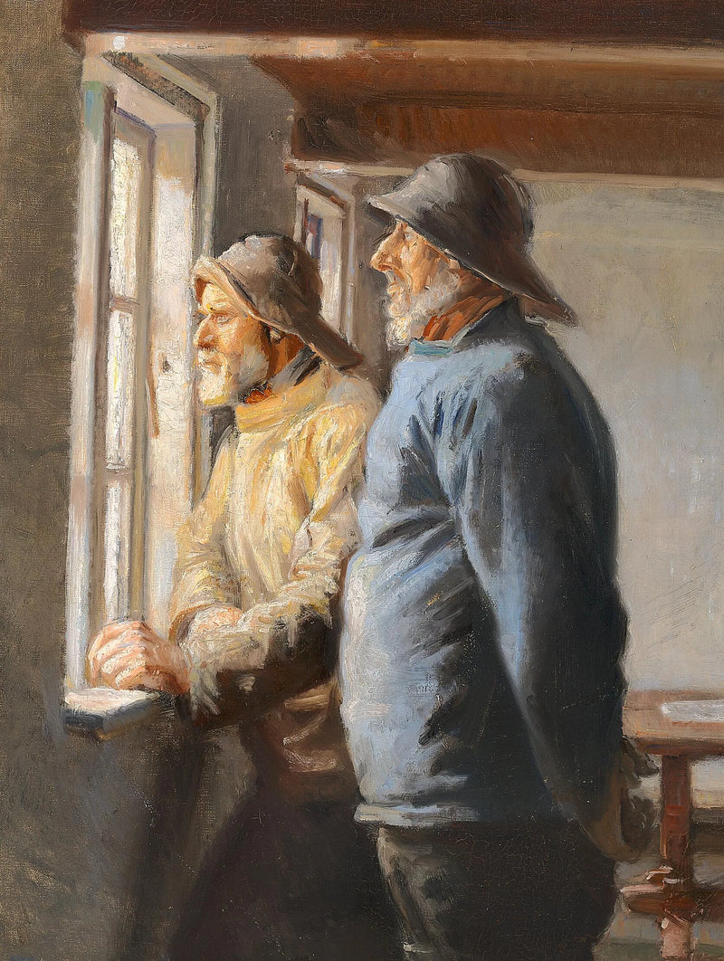 Two fishermen from Skagen gaze out at the sea through a window. - Michael Peter Ancher