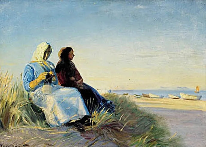 Two fisherwomen on a dune at Skagen Sønderstrand. - Michael Peter Ancher