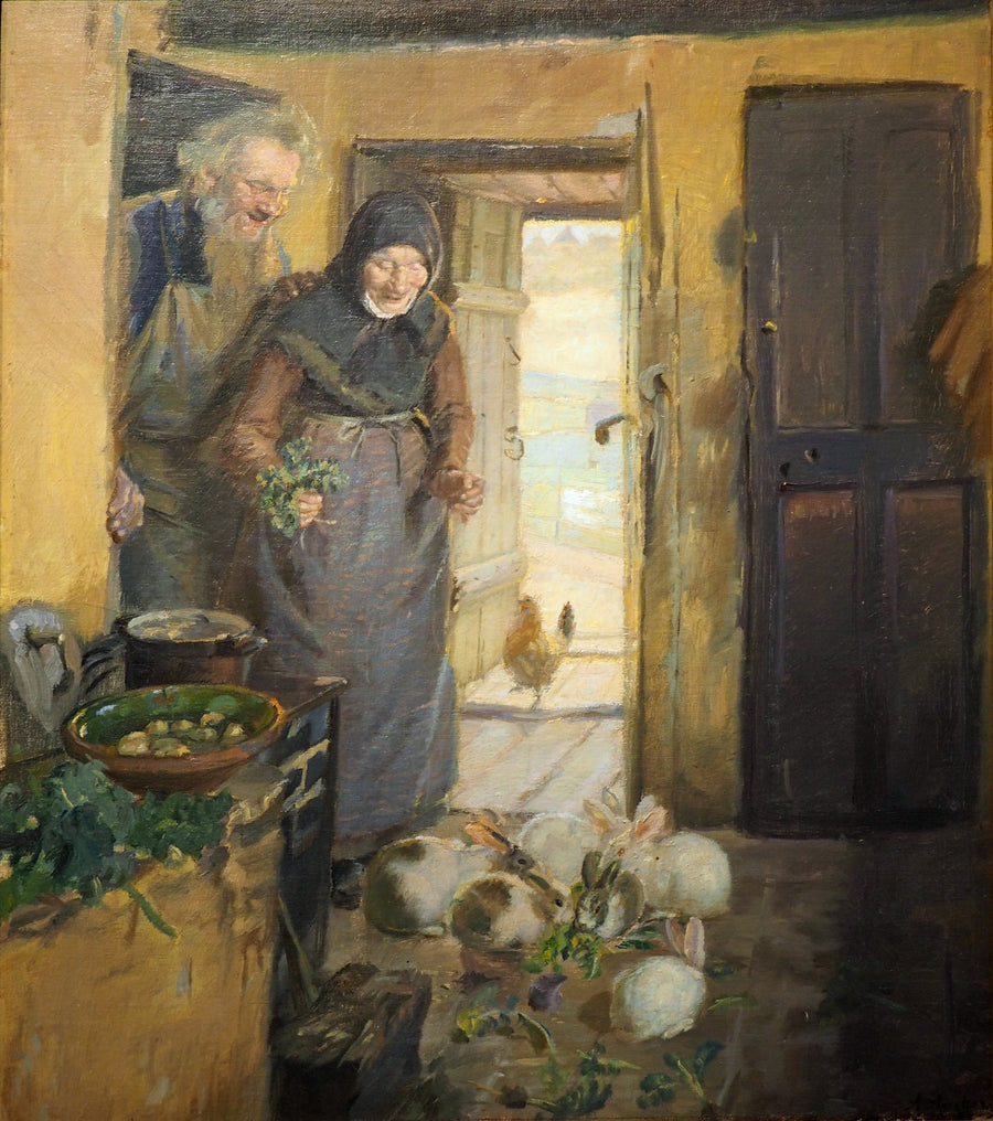 Two elderly people and their rabbits - Anna Ancher