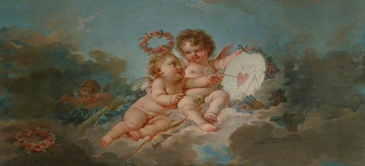 Two putti playing with a « Heartboard » - François Boucher