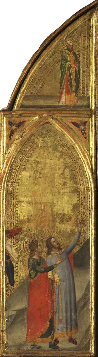 Two Wise Men and a Bishop (triptych, left panel) (back) - Bernardo Daddi