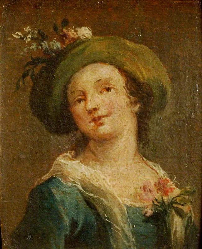 Two paintings: A girl with a hat in profile and a girl with a hat facing forward (diptych, right panel) - Francesco Guardi