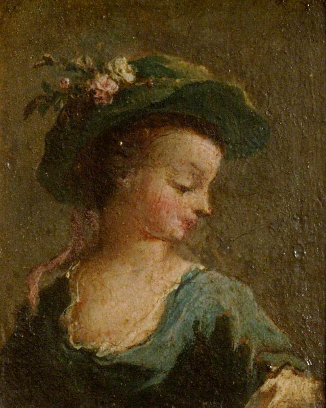 Two paintings: A girl with a hat in profile and a girl with a hat facing forward (diptych, left panel) - Francesco Guardi