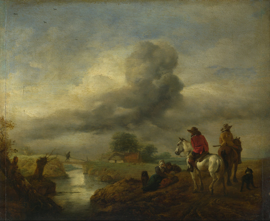 Deux Vedettes aux aguets au bord d'un ruisseau - Philips Wouwerman
