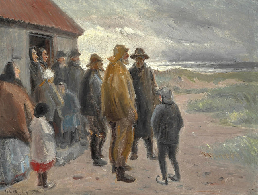 In front of the fisherman's house. Stormy weather, Skagen. - Michael Peter Ancher