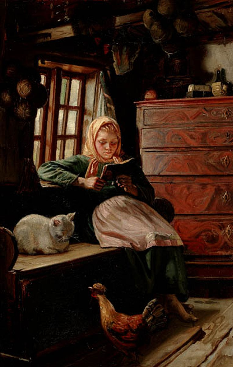 Sunday afternoon in a fisherman's cabin. A young girl reading. - Michael Peter Ancher