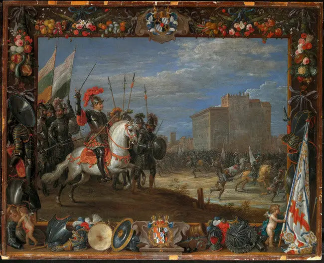 Don Antonio Moncada repousse the attack of Cabrera on the castle where Queen Bianca resides - David Teniers the Younger