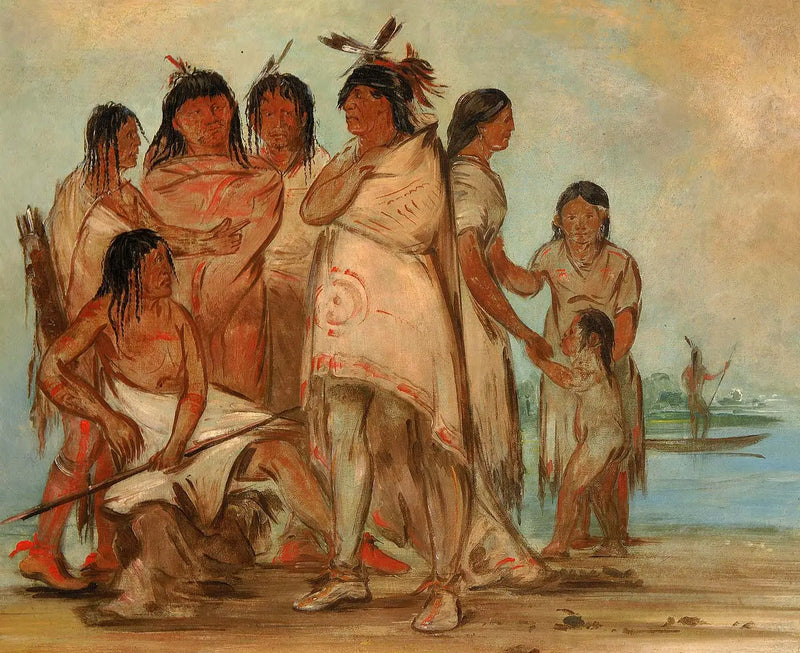 Du-cór-re-a, tribe chief, and his family - George Catlin