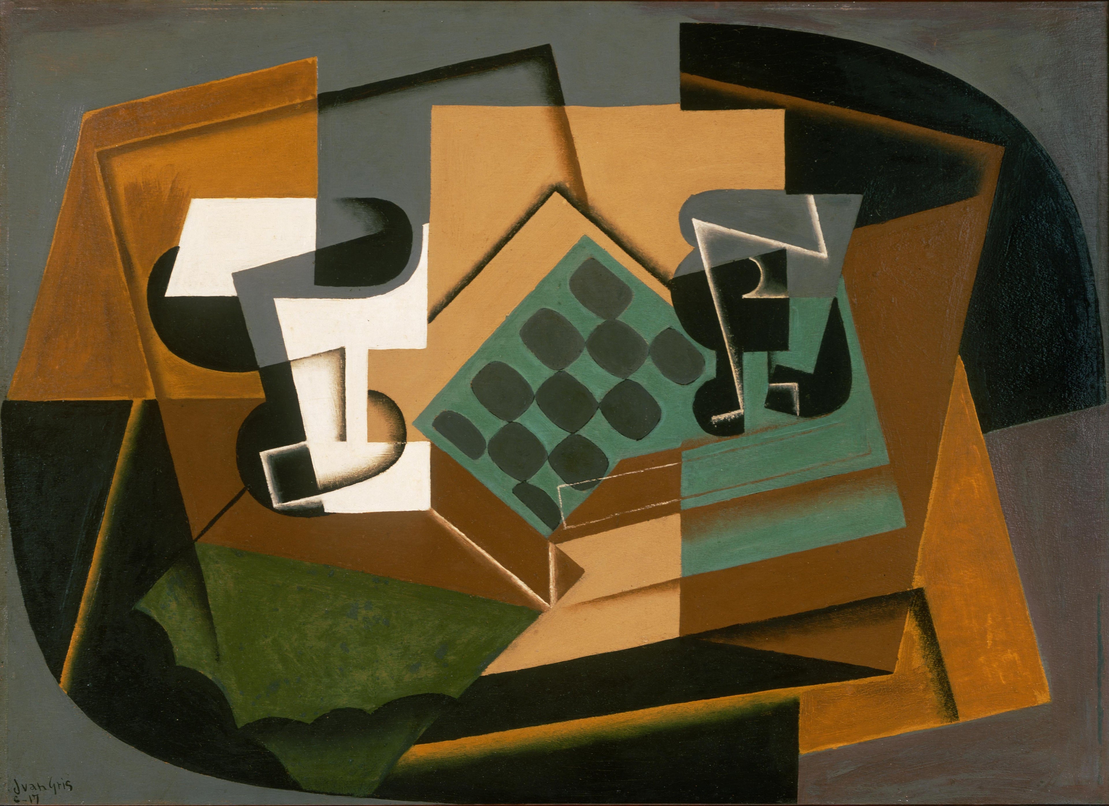 Chessboard, glass and plate - Juan Gris