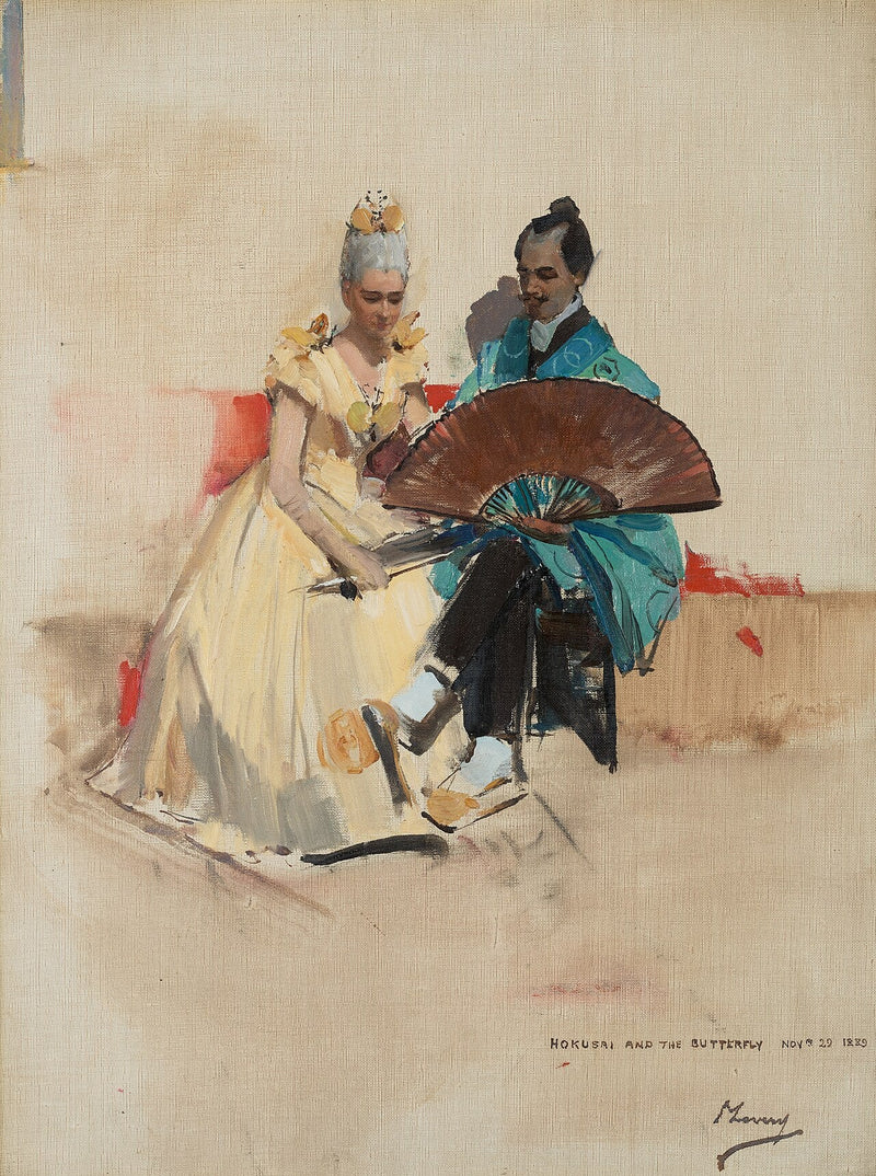 Edward Arthur Walton, 1860–1922. Artist (With his fiancée Helen Law or Henderson, 1859–1945, later Mrs. Edward Arthur Walton, in the roles of Hokusai and the Butterfly) – John Lavery