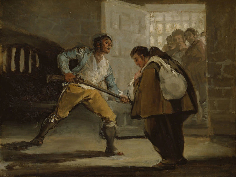 The Maragato threatens Brother Pedro de Zaldivia with his weapon - Francisco de Goya