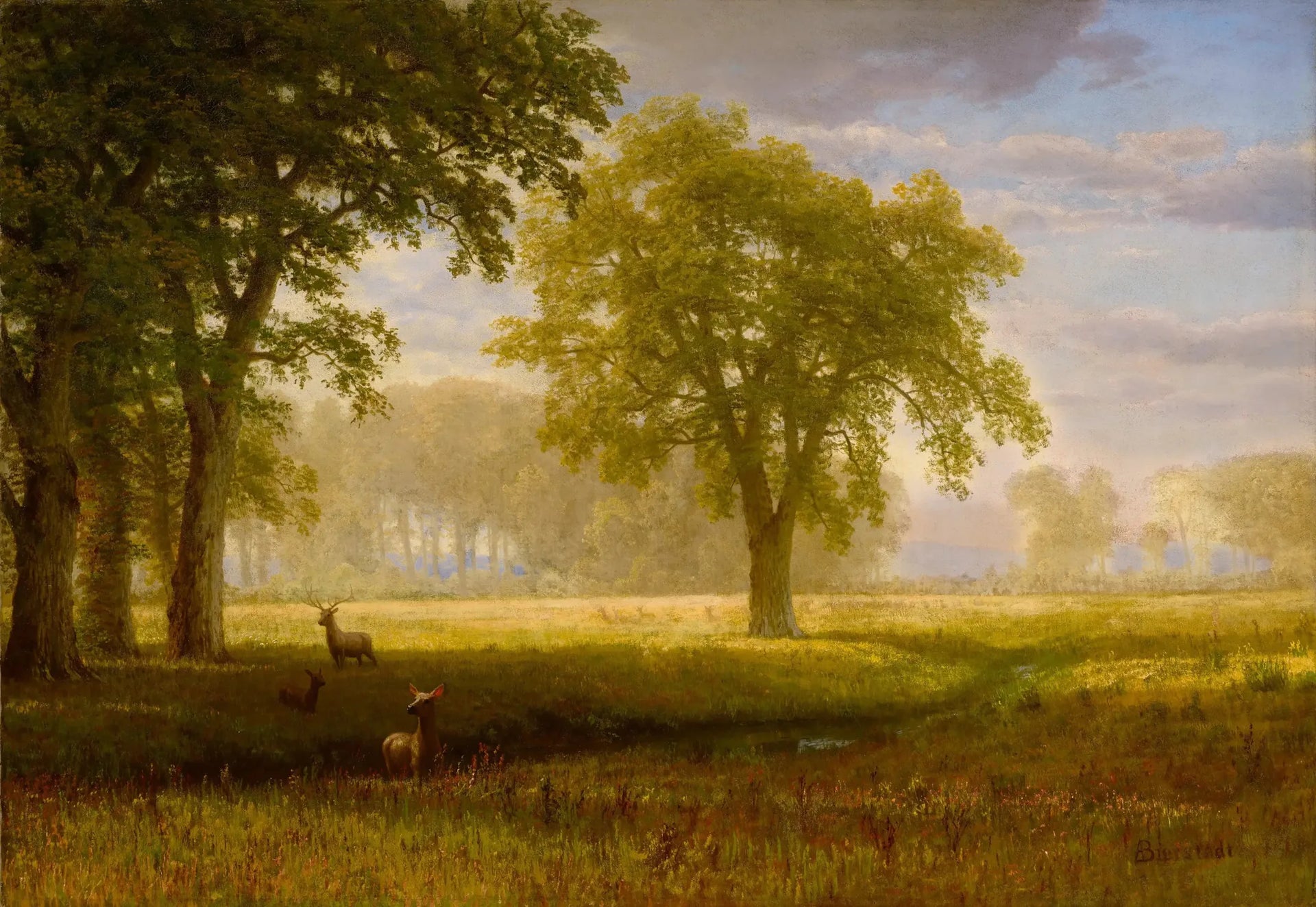 Élan à Oak Grove (Tuolumne Meadows) - Albert Bierstadt image 1 copie peinte à la main à l’huile