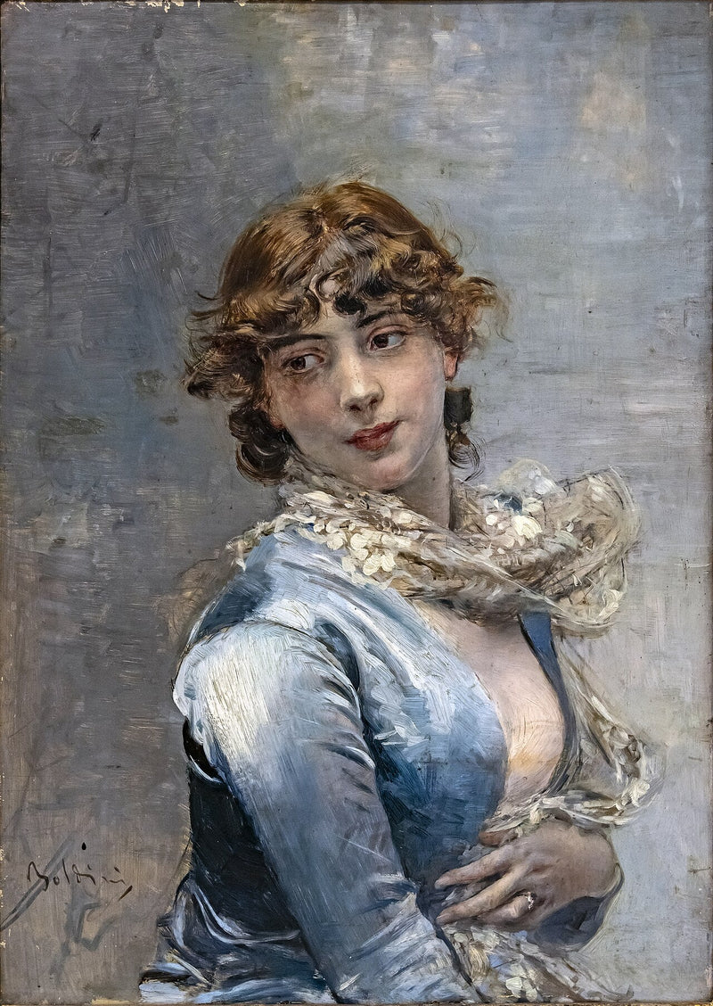 Elegant in the blue dress - Giovanni Boldini