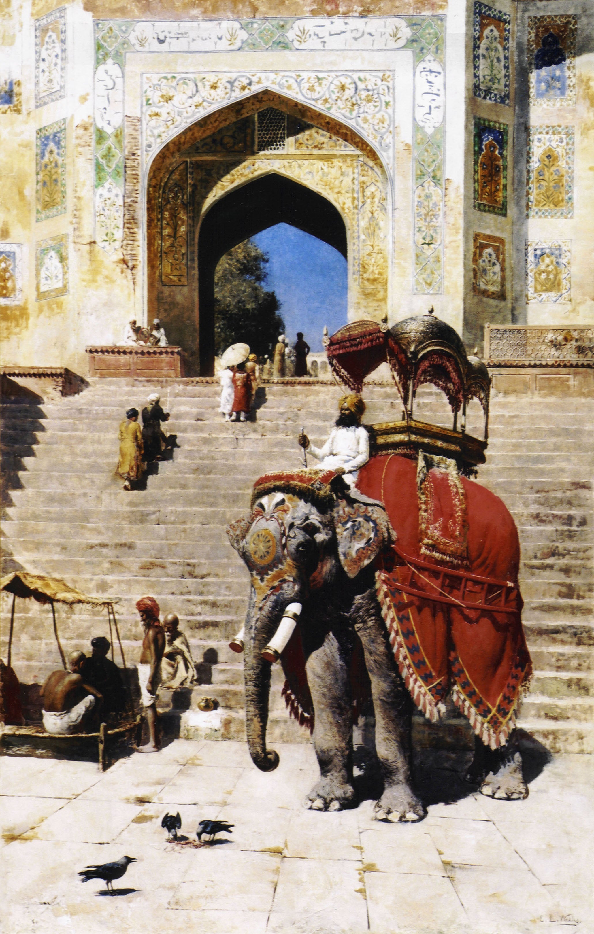 Royal Elephant at the Entrance of Jami Mosque, Mathura - Edwin Lord Weeks