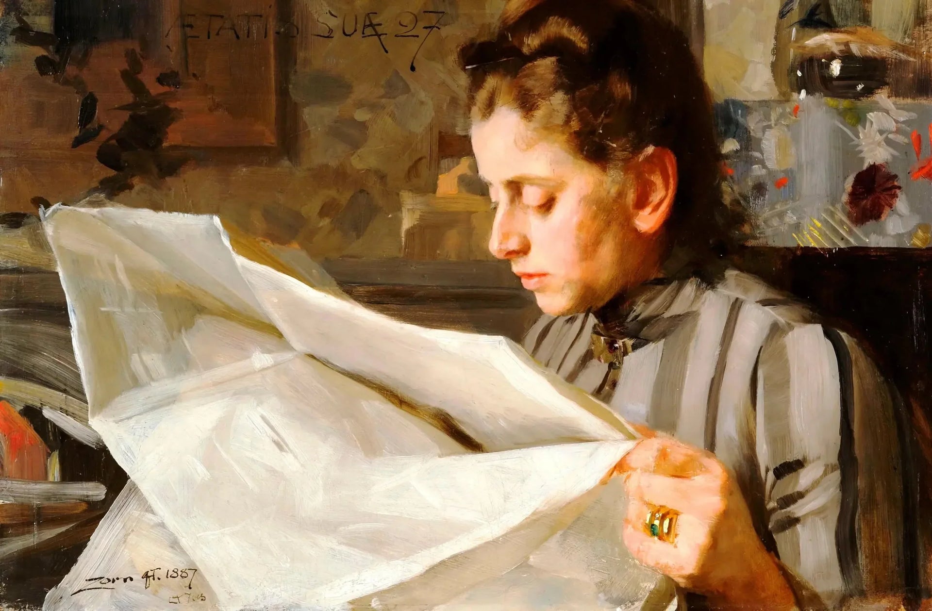 Emma Zorn lisant - Anders Zorn image 1 copie de tableau peinte à la main