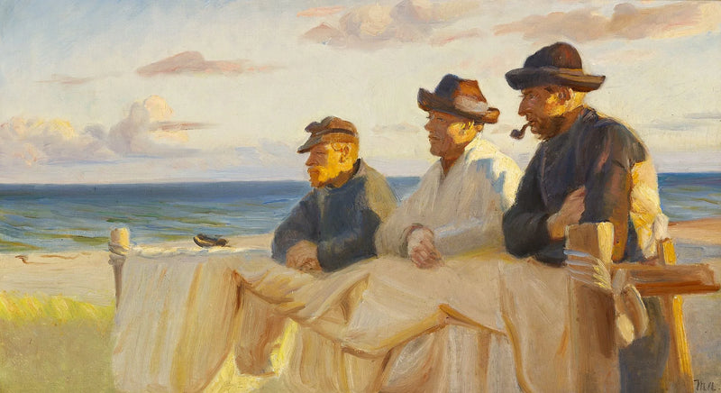 At the end of the day, three fishermen enjoy the last rays of sunshine. - Michael Peter Ancher