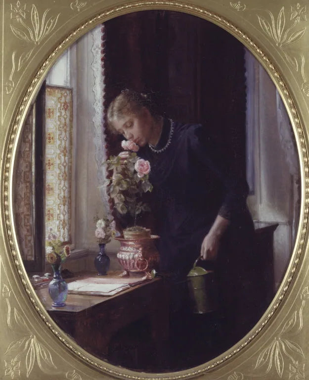 A young girl, who smells up to the rose - Carl Heinrich Bloch