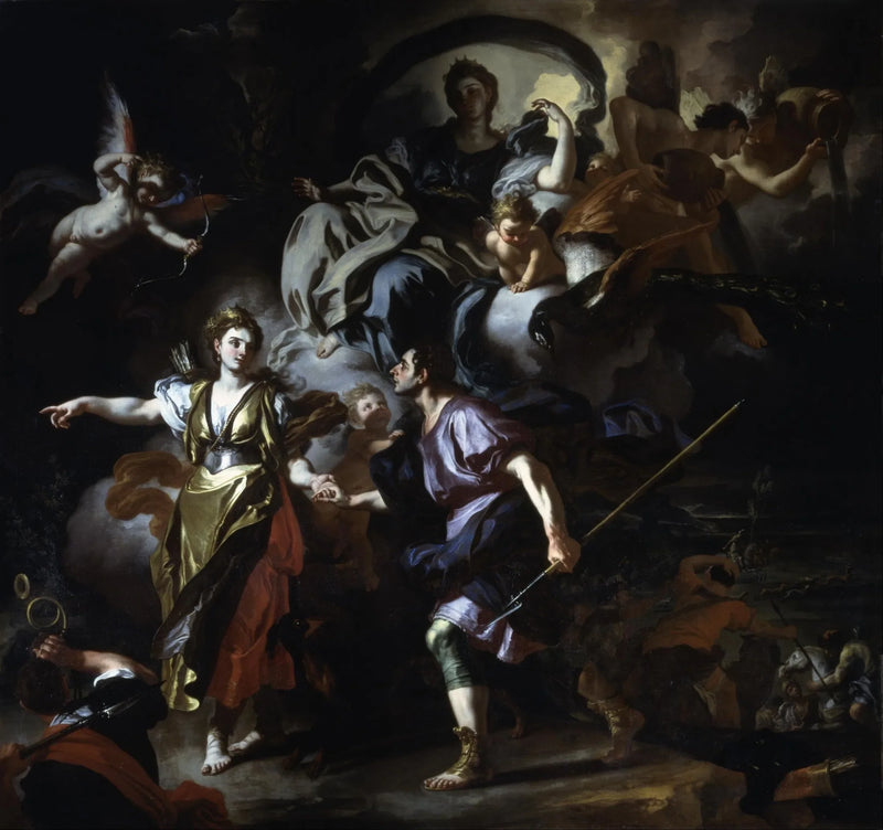 Aeneas and Dido head towards the cave. - Francesco Solimena