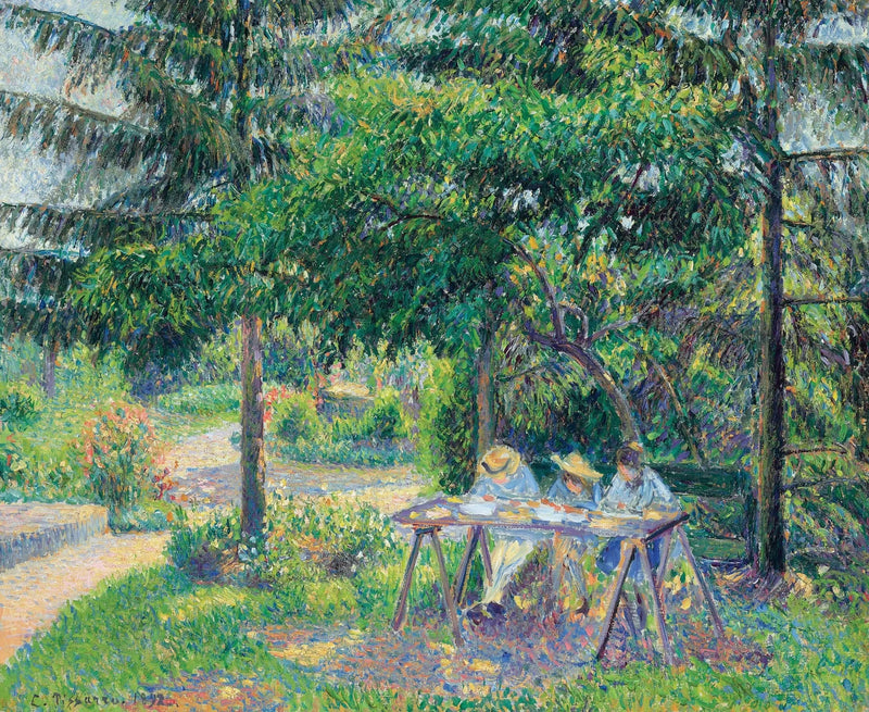 Children Sitting at a Table in the Garden, Éragny - Camille Pissarro