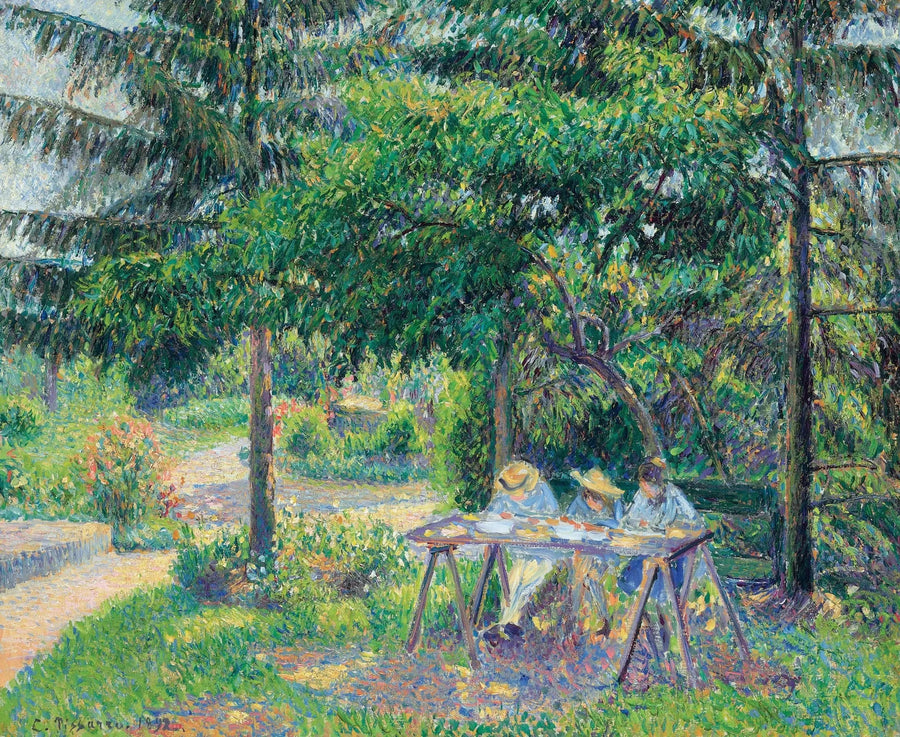 Children Sitting at a Table in the Garden, Éragny - Camille Pissarro