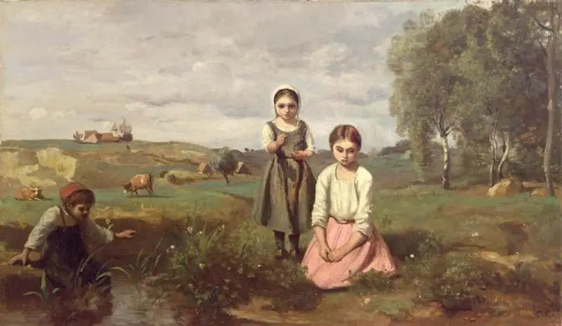 Children by a Stream in the Countryside at Lormes - Jean-Baptiste Camille Corot