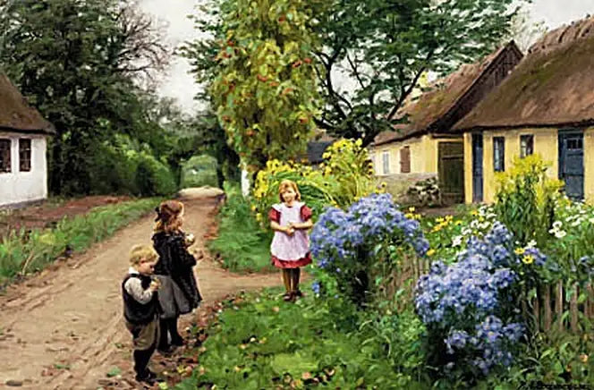 Children at Kirkestien. Jyllinge. - H. A. Brendekilde