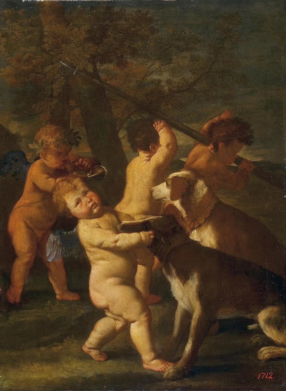 Enfants et chiens - Nicolas Poussin image 1 reproduction artisanale de tableau