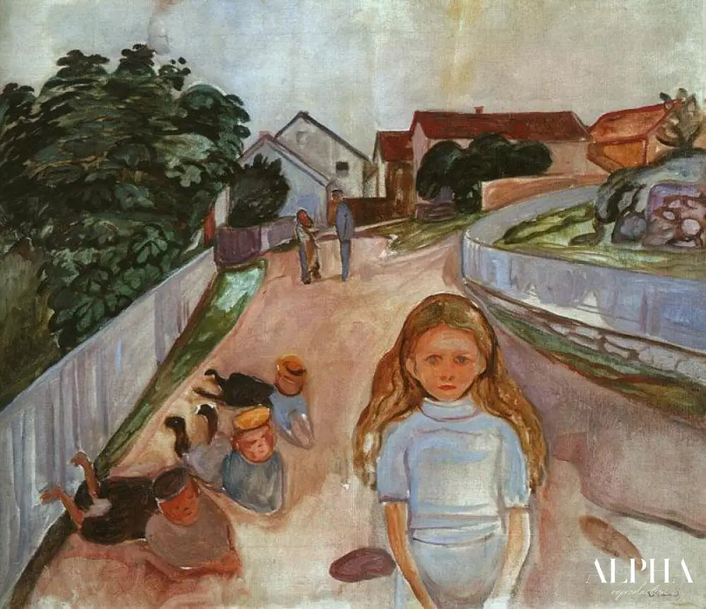 Enfants jouant dans la rue à Asgardstrand - Edvard Munch - Reproductions de tableaux et peintures haut de gamme