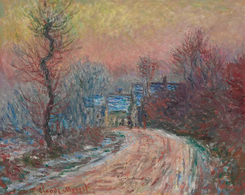 Entrance to Giverny in winter, setting sun - Claude Monet