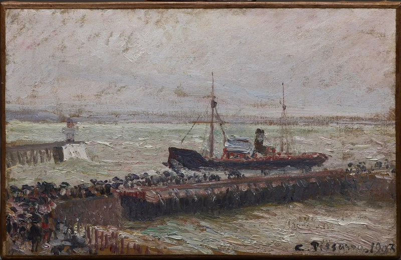 Entrance to the Port of Le Havre, Overcast Sky - Camille Pissarro