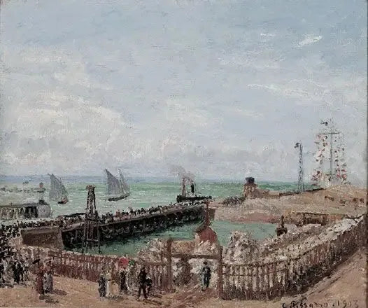 Entrance to the Port of Le Havre and the West Breakwater, Sun, Morning - Camille Pissarro