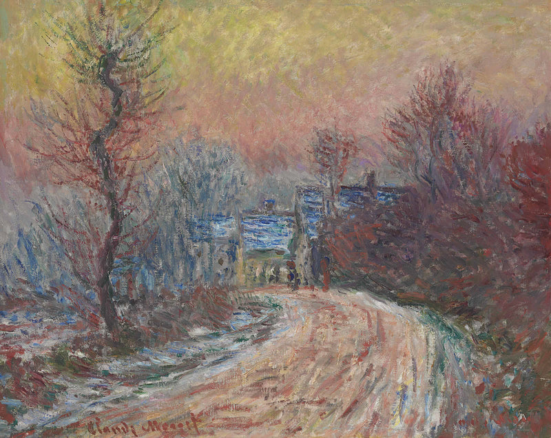 Entrance to Giverny in winter, setting sun W966 - Claude Monet