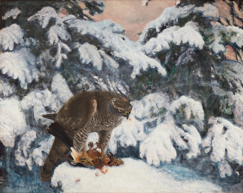 Sparrowhawk with its prey - Bruno Liljefors