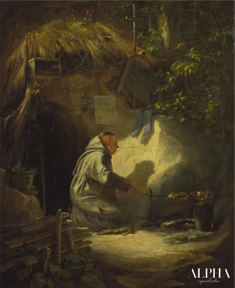 Ermite, rôtissant des poulets - Carl Spitzweg - Reproductions de tableaux et peintures haut de gamme