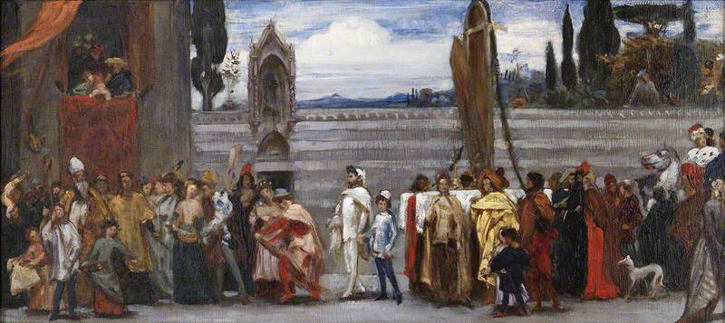 Sketch in color for "The Famous Madonna of Cimabue is Carried in Procession through the Streets of Florence", 1854 - Frederic Leighton