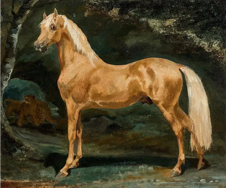 Arabian palomino stallion frightened by two beasts - Théodore Géricault