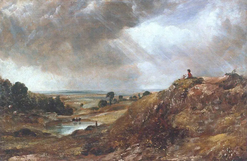 Pond of Branch Hill, Hampstead Heath, with a boy sitting on a bank - John Constable