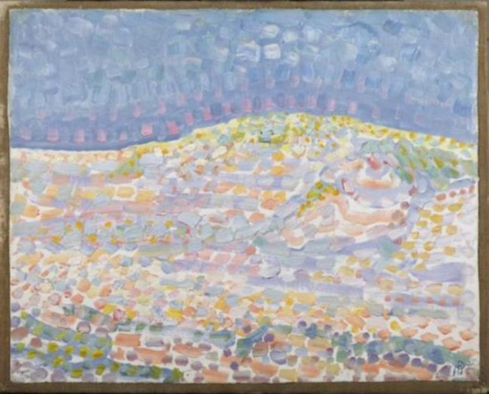 Reproduction du tableau « Étude de dune pointilliste, crête à droite - Piet Mondrian » par Alpha Reproduction en peinture à l’huile