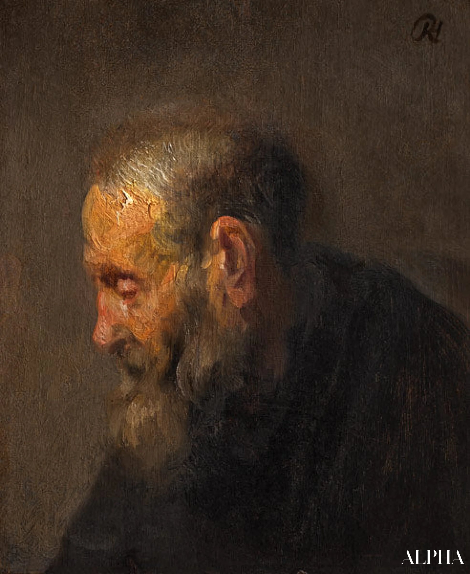 Étude d'un vieil homme de praofil - Rembrandt van Rijn - Reproductions de tableaux et peintures haut de gamme
